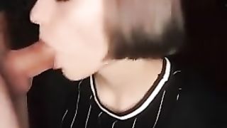 Schoolgirl gives a Blowjob, Cum all over her Face