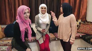 Three young muslim babes are getting a little too curious about cock