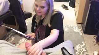 college girlfriend blows me while she does her homework!