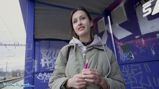 Public Agent Train Station smoker gets her tits out to pay the fine