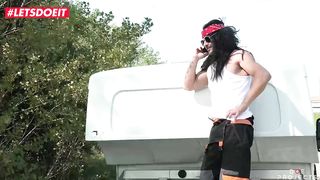 LETSDOEIT - Helpless Ebony Begs For Ride and Gets Rough Outdoor Sex