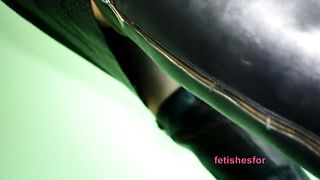 Handjob by fetish wife in the morning, cum on leather!, boots, latex gloves