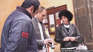 GRANDMA FRIENDS - Two friends bang granma in red lingerie