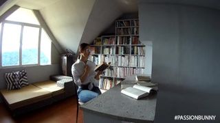 Hot sluty student girl playing with tight pussy in library | PassionBunny