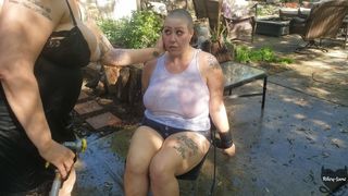 BDSM Slave Punished by Castratta, her Head is Shaved and she Gets the Hose