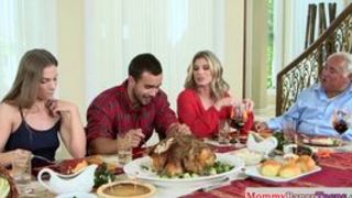 Busty stepmom cocksucking at dinnerparty