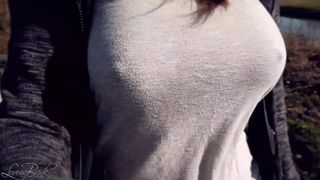 Bouncing Boobs in Shirt While Walking