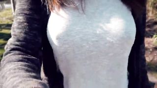Bouncing Boobs in Shirt While Walking