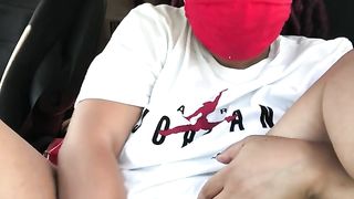 Ebony try not to get Caught Masturbating in Parking Lot