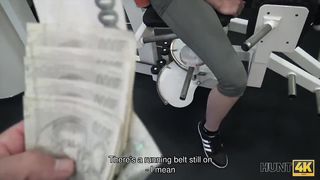 HUNT4K. Slender teen interrupted training to be fucked for money