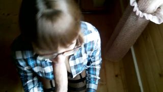 Young Neighboring sucks and gets cum on glasses