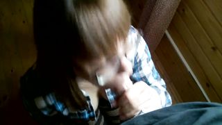 Young Neighboring sucks and gets cum on glasses