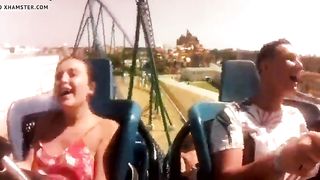 Hot teen can't keep her tits in on rollercoaster