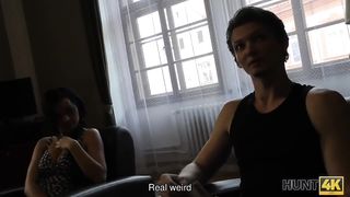 HUNT4K. Pretty brunette fucked by stranger to earn cash for ring