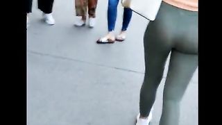 Girl walking in spandex - public see through ass (4K)