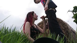 POV Uk Redhead almost Gets Caught with a Dick in her Throat in Public Swallowing Huge Load