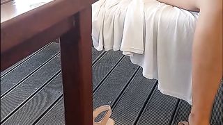 Real Amateur Wife Flash and Play Pussy Public in Cafe