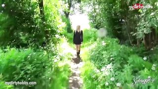 MyDirtyHobby - Hot blonde babe in stockings rides cock outdoors during casting