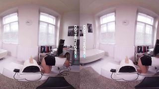 VR scene shows hot Blonde Nikky Dream riding Sybian Fucking Machine in POV
