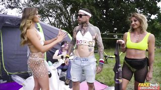 Festival Girls fucked in the campsite Indian British MILF teen threesome