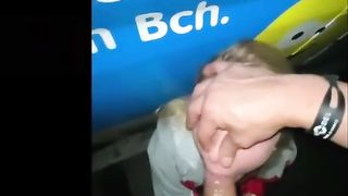 Blonde Slut gives Deepthroat Blowjob to a Stranger in Public
