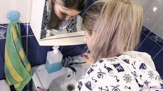 Quickie with Petite Teen in Pajamas in the Bathroom - Letty Black