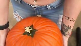 Pumpkin Smashing with Blonde Big Tits KENZIE TAYLOR for Halloween Trick or