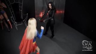 Superheroine wonder Woman Lesbian Femdom Group Strapon Domination