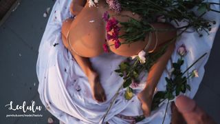 Bondage on the Balcony! Hard Sex and Flower Slaps - Amateur Couple LeoLulu