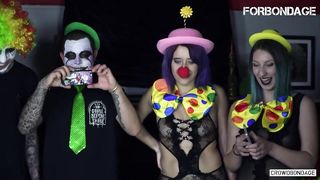 CrowdBondage - Julia De Lucia Big Tits Romanian Public BDSM Fuck With Clown Freaks - FORBONDAGE