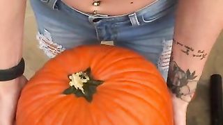 Pumpkin Smashing with Blonde Big Tits KENZIE TAYLOR for Halloween Trick or Treat