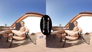 Solo girl, Sarah Kay is masturbating and moaning, in VR