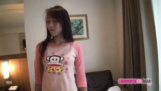 Adorable Asian babe has her hairy pussy creampied
