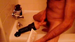 Fucking my Fleshlight mounted to tub