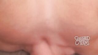 Busty 18 yo teen swallows all the cum