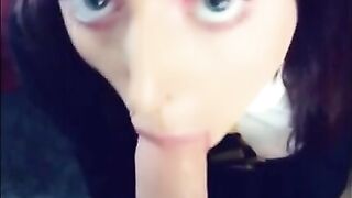 Young Schoolgirl Gives Blowjob and Swallows Huge Load on Snapchat POV