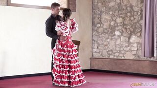 Fiery spanish dancer bounces gracefully on deez nuts