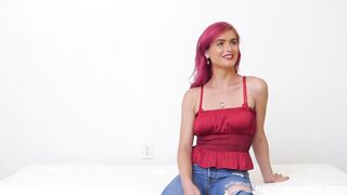 Purple hair & puffy pussy makes hottie stand out!