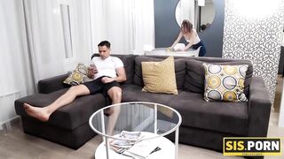 SIS. PORN. Young man exploits obedient stepsister as cleaner and sex doll