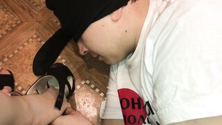 Femdome Slave Lick Shoes and Feet Toes in Pantyhose