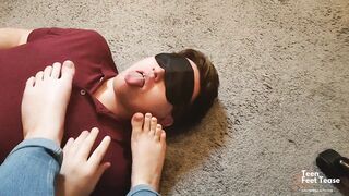AMATEUR FEMDOM FOOT WORSHIP SLAVE LICKS MY SMELLY FEET AND TOES AFTER GYM