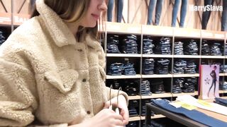 DEEPTHROAT BLOWJOB IN THE FITTING ROOM. Swallow his Cum
