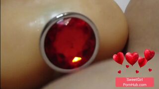 Lesbian Tribbing - Submissive Girl made to take Buttplug in Ass while I Trib & Hump her Pussy Hard