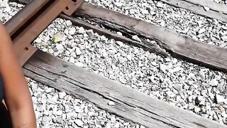 Run away Sex Slave wants Piss to the Face Outdoors on Train Tracks