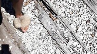 Run away Sex Slave wants Piss to the Face Outdoors on Train Tracks