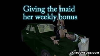Busty 3D cartoon maid getting fingered and fucked