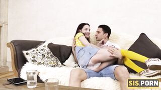 SIS. PORN. Cute redhead loses bet and permits stepbro to taste her twat