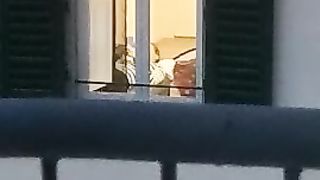 Neighbor window lesbian girlfriend kissing touching no nudes