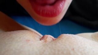 Licking her Shaved Pussy Close up - Strapon Therapy