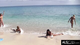 Six Horny Lesbians Go At It On A Public Beach